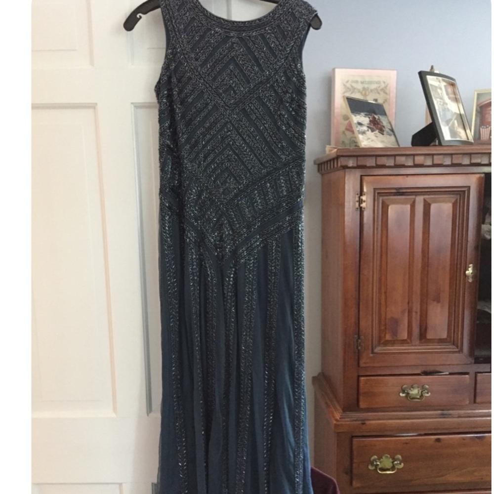 Aiden Mattox Teal mother of the bride gown